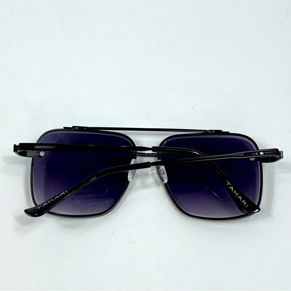 ⭐️TAHARI💯MENS MATT BLACK METAL SUNGLASSES, UNIQUE LENSES & FADING PURPLE COLOR